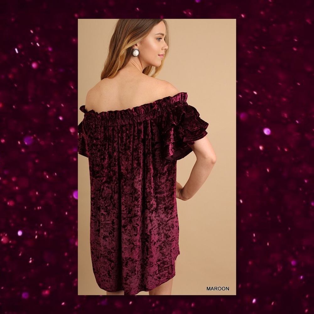 5⭐️RATED🆕 Crushed Velvet Off Shoulder Dress - Picture 3 of 3
